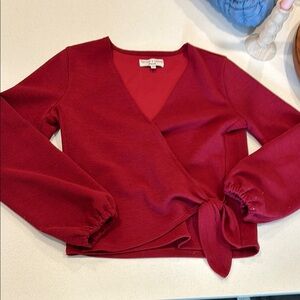 Madewell Texture and Thread Red Wrap Blouse Size XS